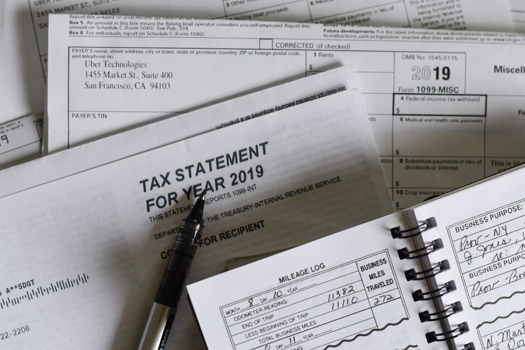 Tax statement for year 2019 with business documents and mileage log for filing
